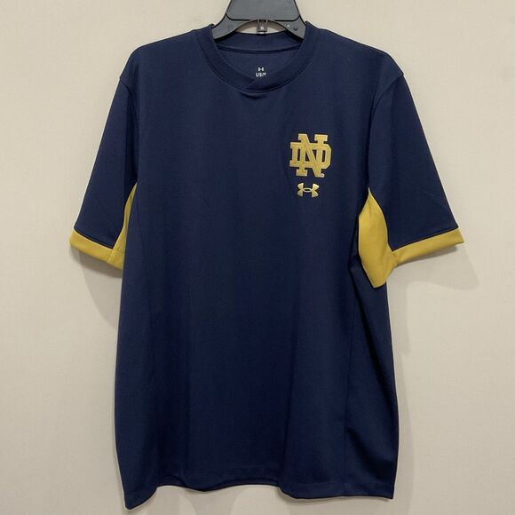 Notre Dame Navy Blue Pullover Short Sleeve Shirt NWT Sz Lg Under Armour - Picture 1 of 5